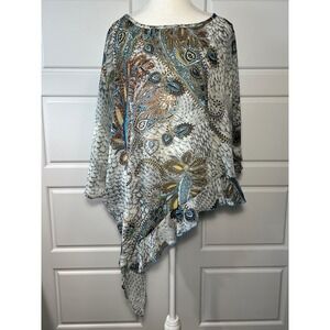 Treska Women One Size Poncho Top Sheer Paisley Print Asymmetrical Hem